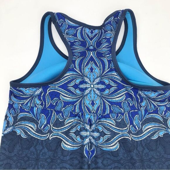 Athleta Tinker Tank Blue Paisley Print Drawstring Waist Activewear Athletic Top - Picture 6 of 12
